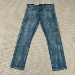 Pilcro and the letterpress midrise blue denim skinny/straightleg jeans